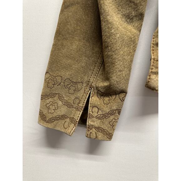 Vintage Christopher & Banks 100% Leather Tan Suede Snap Front Embossed Medium - Picture 9 of 12